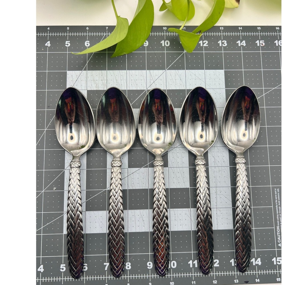 Ralph Lauren Equestrian Braid Tablespoons Set of 5 Serving Spoons Stainless 1991
